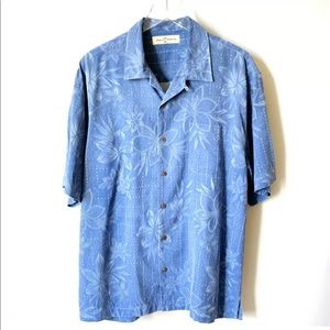 TOMMY BAHAMA Silk Blue Floral Button Hawaiian XL